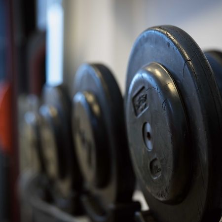 Hanteln auf einem Regal für Physiotherapie